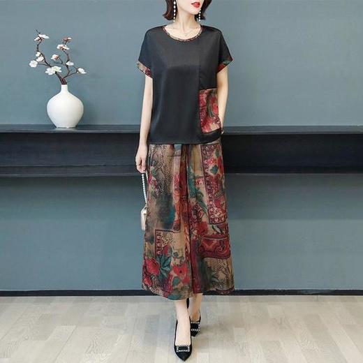 JXG-2020夏季新款云香纱宽短袖阔腿裤两件套 商品图0