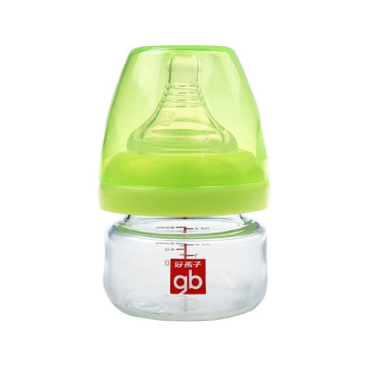 好孩子母乳实感宽口径玻璃奶瓶60ml粉绿色