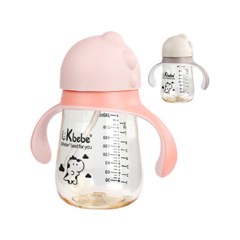 【品牌直供】CKBEBE奶瓶ppsu奶瓶防摔耐摔带吸管240ml粉咖混发3m+JPY带授权招加盟代理