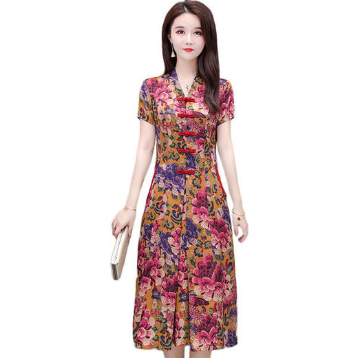 QYM-XYKL-TK13新款优雅气质修身印花短袖连衣裙 商品图4