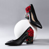 YNX-K3883新款典雅中国风真皮刺绣花朵粗高跟鞋TZF 商品缩略图1