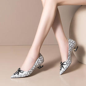 RBLL-H2193新品真皮粗跟尖头浅口四季单鞋