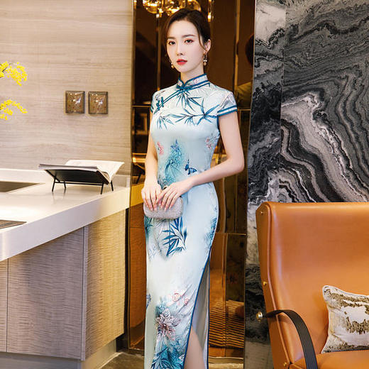 QD-0106新款复古民国风老上海丝绸长款旗袍 商品图2