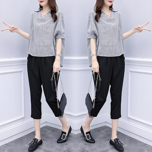 NYL-19179夏新款气质胖mm加肥加大遮肚藏肉衬衣两件套 商品图2