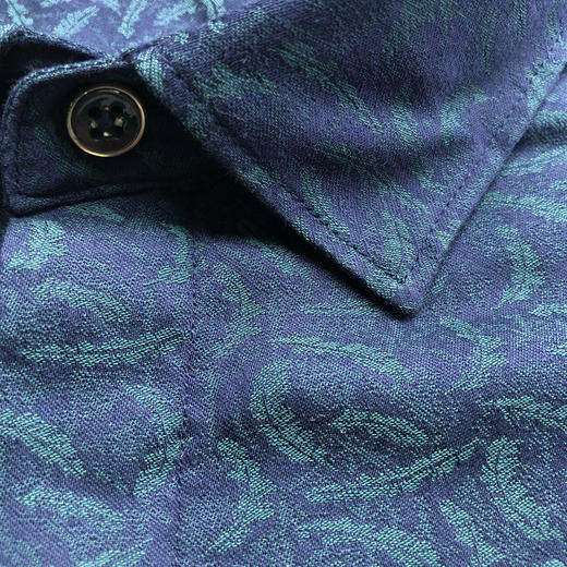 Marco Azzali 蓝底绿羽毛提花长袖衬衫 C3915700 商品图1