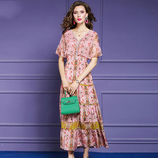 FMY-F20XL30761夏年轻款减龄显瘦V领桑蚕丝印花真丝连衣裙 商品图2