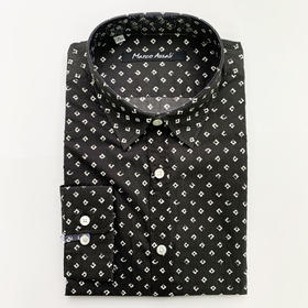 Marco Azzali 黑底白色方块印花长袖衬衫 C3705200