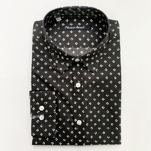 Marco Azzali 黑底白色方块印花长袖衬衫 C3705200 商品图0
