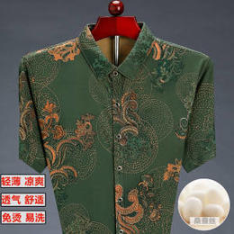 P-中年桑蚕丝半袖冰丝衬衣薄款宽松大码印花版 商品图1