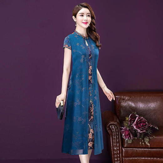 YMR-8322洋气时尚，大码印花假两件连衣裙 商品图4