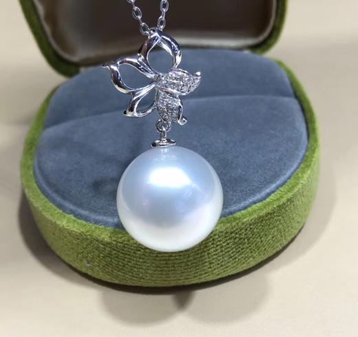 钻石澳洲白珍珠吊坠1415mm澳白正圆强光微微暇18k白金钻石大气典雅s