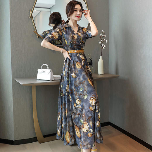 WZNH-QSLG929配腰带  2020新款碎花收腰气质显瘦洋气流行长裙 商品图3