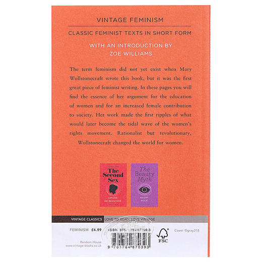 预售 【中商原版】沃斯通克拉夫特：为女权辩护（女性主义经典短篇）英文原版 A Vindication of the Rights of Woman / Mary Wollstonecraft 商品图1