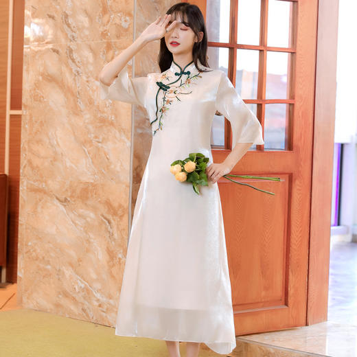 XYFFS9808新款中国风优雅气质修身立领刺绣连衣裙TZF 商品图1