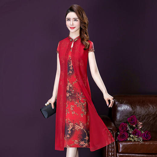 YMR-8322洋气时尚，大码印花假两件连衣裙 商品图1