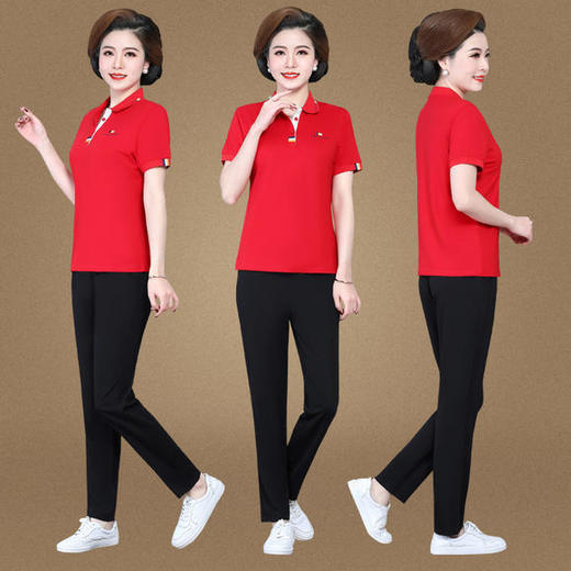 SP-16520122新款时尚洋气翻领T恤休闲长裤两件套 商品图0