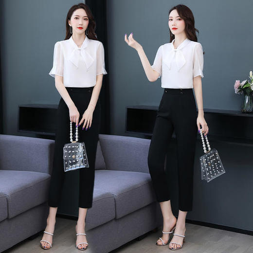 XP-ZRX2030新款网纱拼接高腰直筒九分裤两件套 商品图2