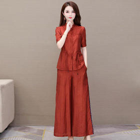 WE-20B5061阔太太气质天丝新款修身短袖衬衫阔腿裤两件套