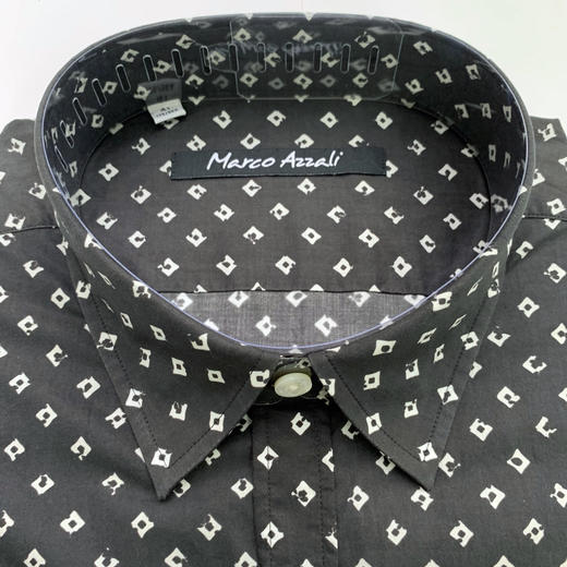 Marco Azzali 黑底白色方块印花长袖衬衫 C3705200 商品图1