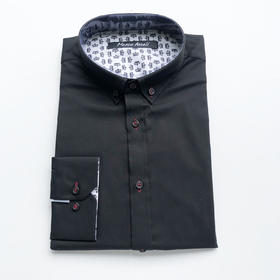 Marco Azzali 黑色棉混纺面料长袖衬衫 C3909200