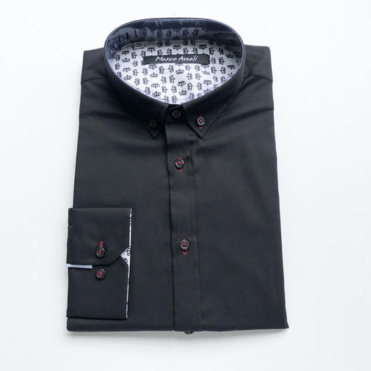 Marco Azzali 黑色棉混纺面料长袖衬衫 C3909200 商品图0