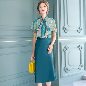 FMY-F20XT30889夏季洋气减龄印花雪纺衫上衣半身裙两件套