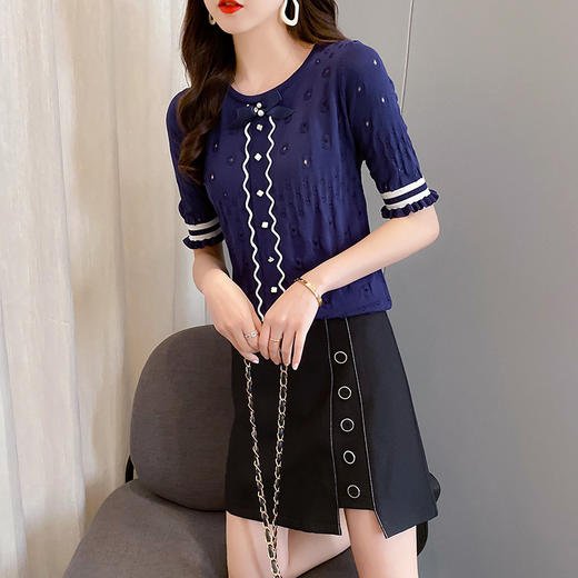 XC-9928网红新款  韩版小个子时尚休闲冰丝针织连衣裙子套装 商品图3