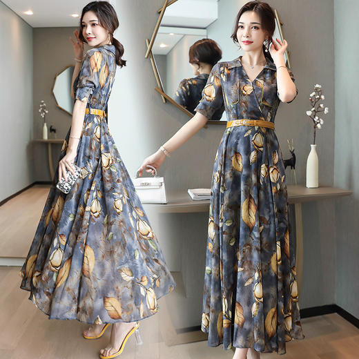 WZNH-QSLG929配腰带  2020新款碎花收腰气质显瘦洋气流行长裙 商品图1