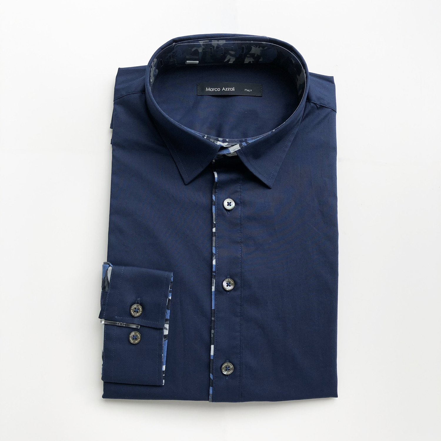 Marco Azzali 藏青与迷彩拼接长袖衬衫 C3617100