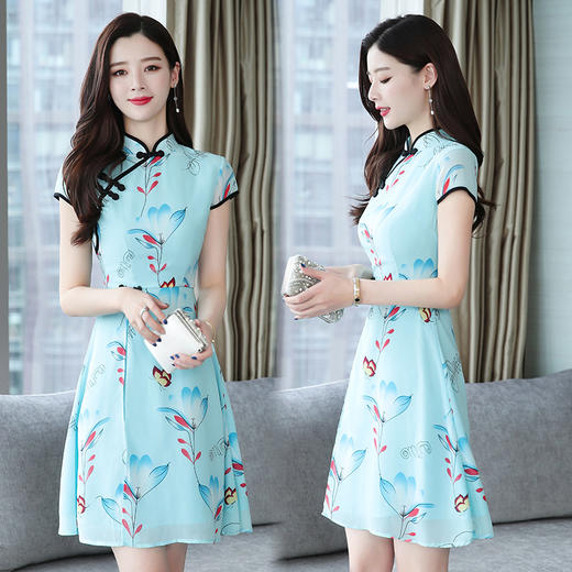 YYX-9110夏新款印花中国风修身小清新连衣裙 商品图3