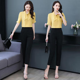 XP-ZRX2030新款网纱拼接高腰直筒九分裤两件套