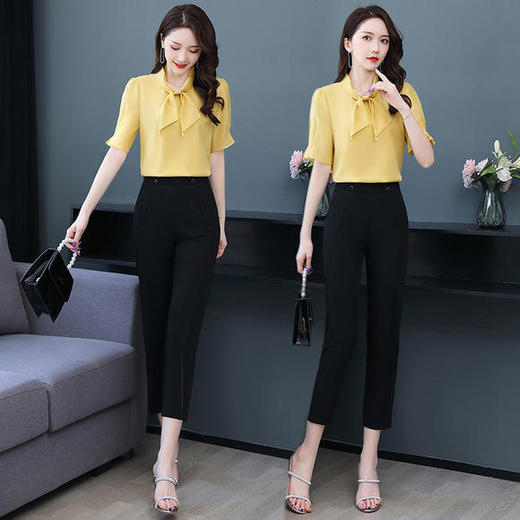 XP-ZRX2030新款网纱拼接高腰直筒九分裤两件套 商品图0