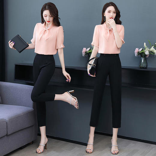 XP-ZRX2030新款网纱拼接高腰直筒九分裤两件套 商品图3