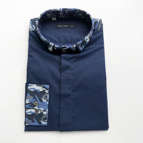 Marco Azzali 藏青与迷彩拼接款长袖衬衫 C3618100