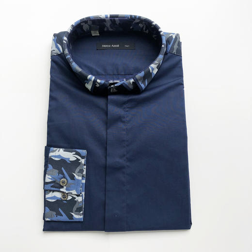 Marco Azzali 藏青与迷彩拼接款长袖衬衫 C3618100 商品图0