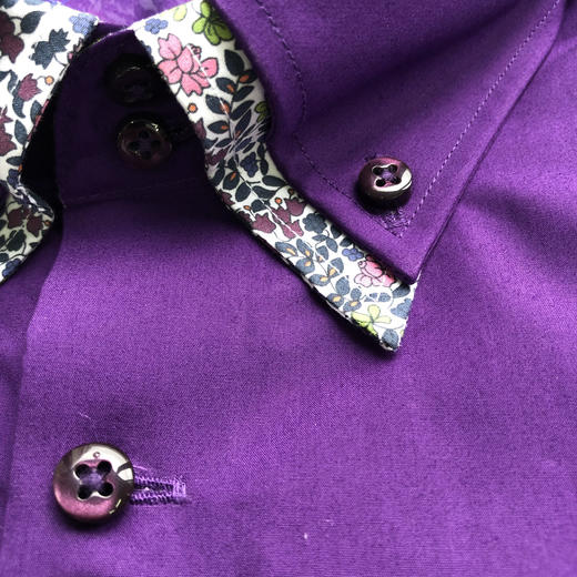 Marco Azzali 紫色拼接领长袖衬衫 C3610A00 商品图1