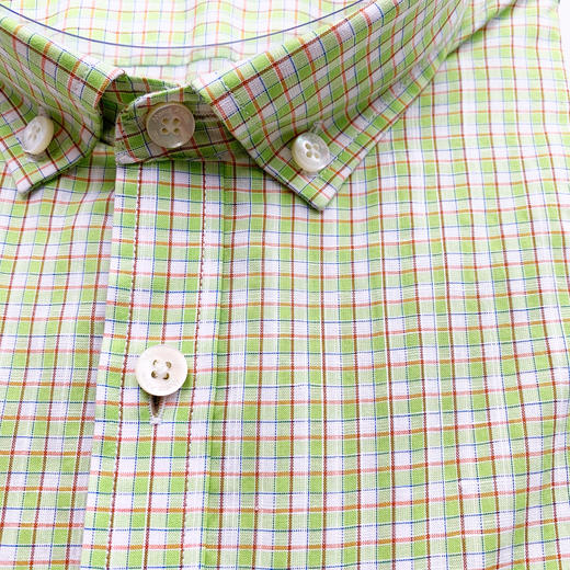 Marco Azzali 绿白格棉麻混纺短袖衬衫 C3853700 商品图1