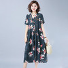 HT-8211新款民族风宽松棉麻压褶短袖印花连衣裙 商品缩略图3