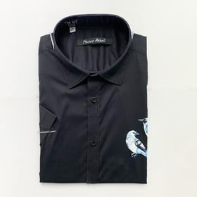 Marco Azzali 黑底小鸟数码印花短袖衬衫 C3860200