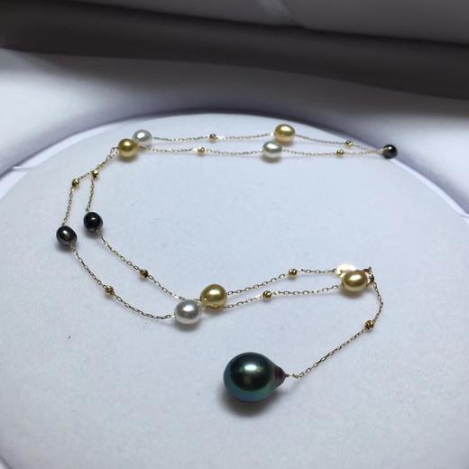 5mm,孔雀绿大溪地珍珠9~10mm,18k金小金球,18k金卡地亚项链,s 商品图1