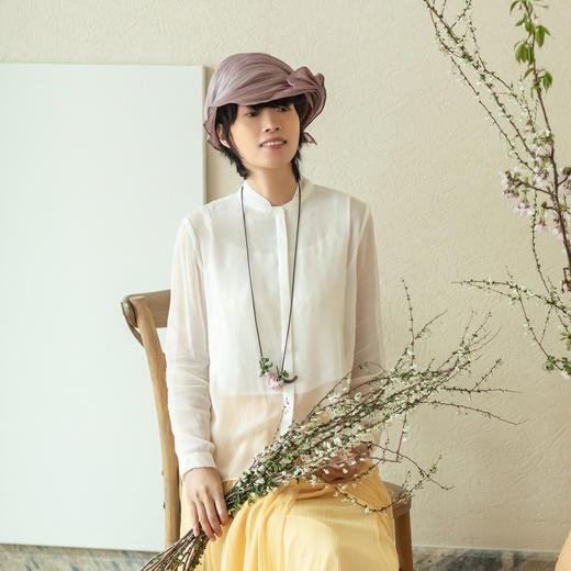 长袖薄款真丝衫文艺休闲上衣女1902409生活在左2020夏季女装新品米