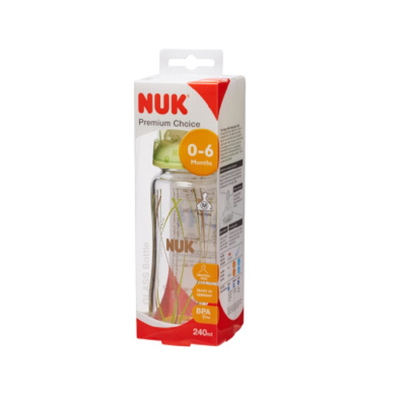 德国NUK耐高温240ml宽口玻璃彩色奶瓶+初生型硅胶中圆孔奶嘴JPY带授权招加盟代理