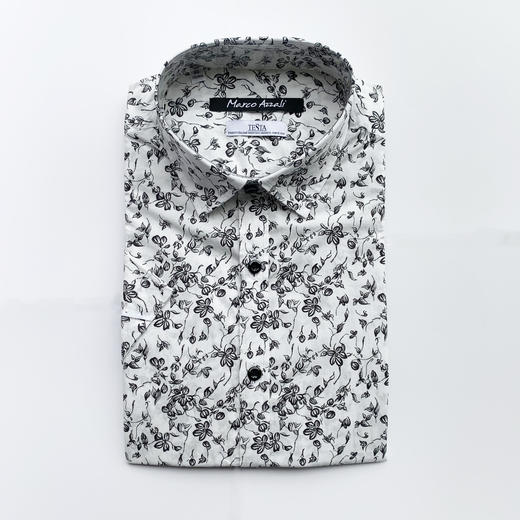 Marco Azzali 白底黑色印花短袖衬衫 C3851200 商品图0