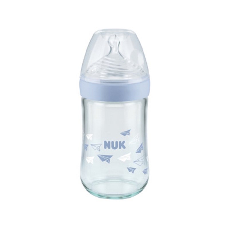 德国NUK蓝色240ML自然母感宽口玻璃奶瓶JPY带授权招加盟代理