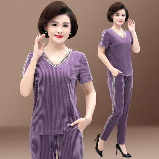 y-23232 新款洋气中年人女装夏装短袖两件套