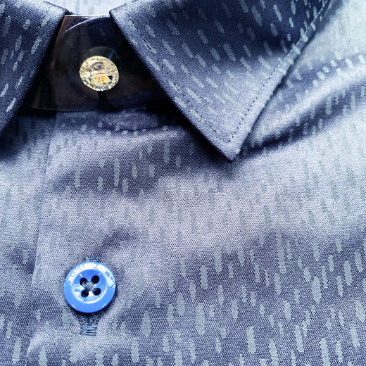 Marco Azzali 藏青暗提花长袖衬衫 C3813100 商品图1