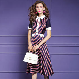 FMY-F20XL30498夏装气质减龄修身条纹醋酸连衣裙