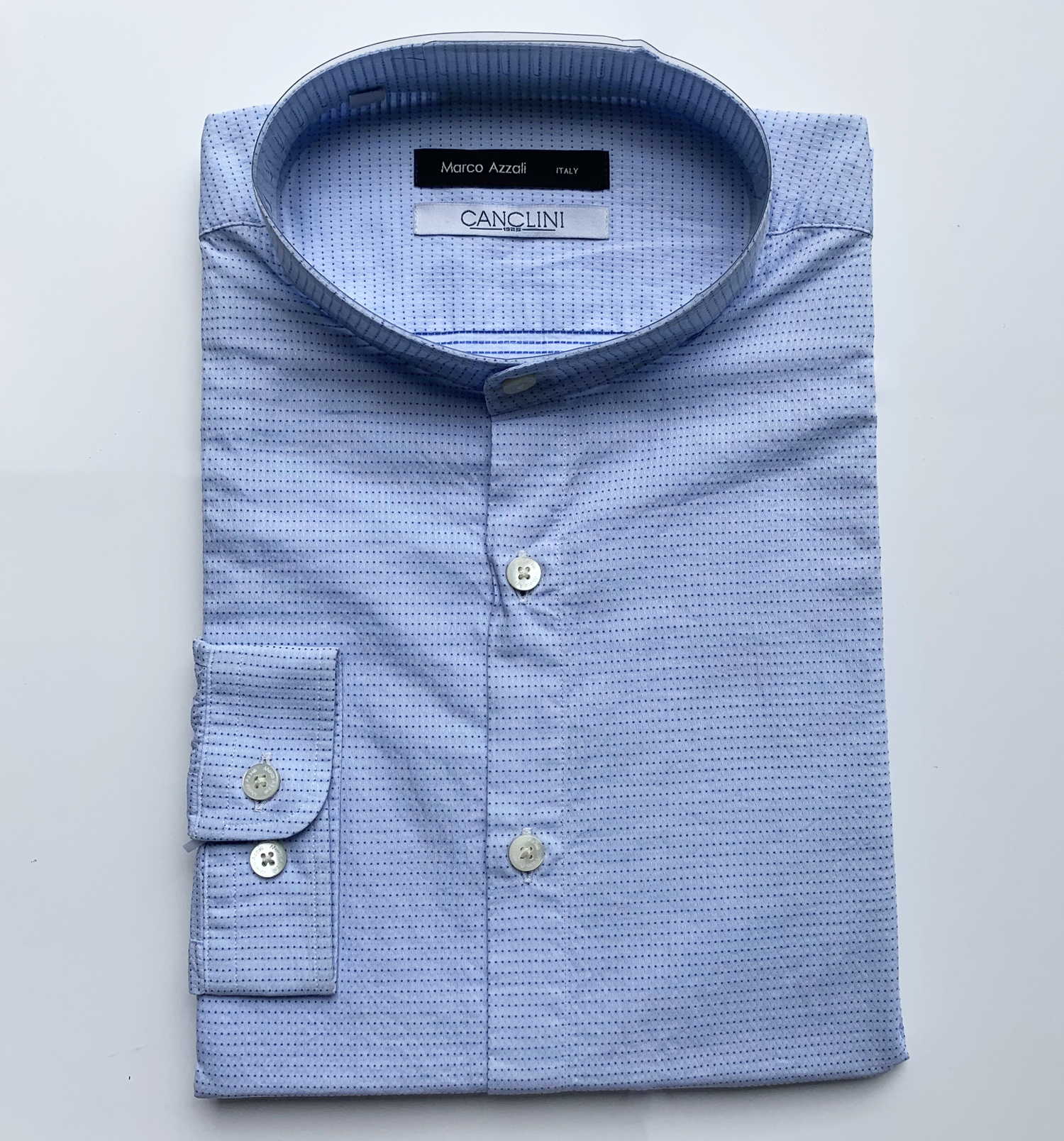 Marco Azzali 浅蓝提花小立领长袖衬衫 C3607600