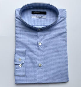 Marco Azzali 浅蓝提花小立领长袖衬衫 C3607600