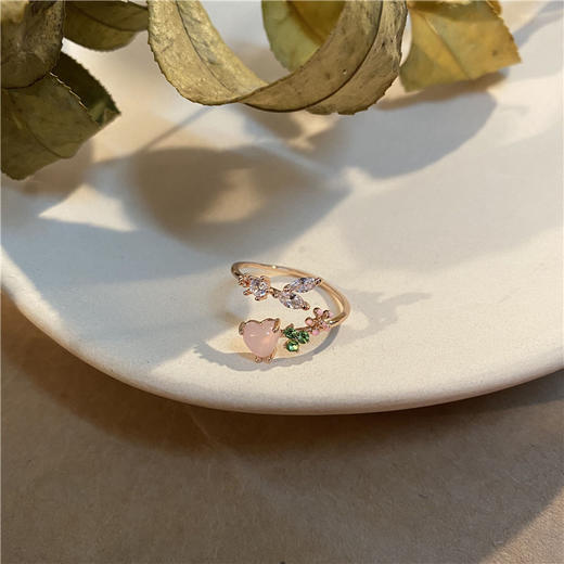 爱心花朵开口戒指 可调节少女心时尚饰品食指戒女 商品图4